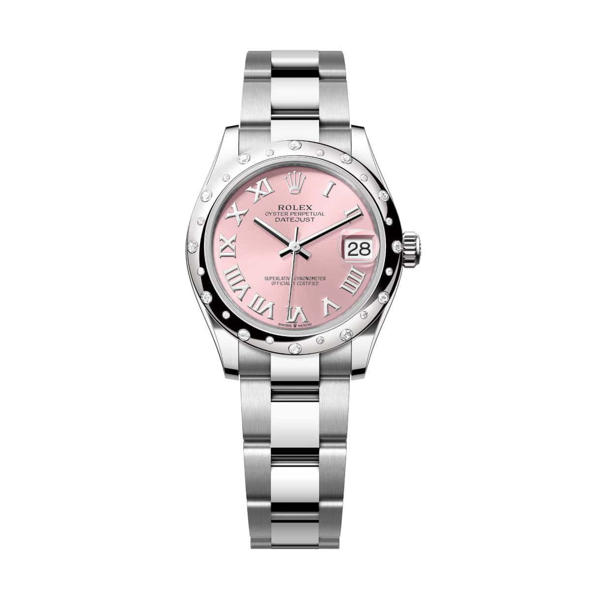 Rolex-278344rbr-pinkroman-domeddiamond-oyster.jpg Rolex Datejust 278344RBR-0021 Pink Dial 31mm Domed Diamond Oyster Watch - Image 1