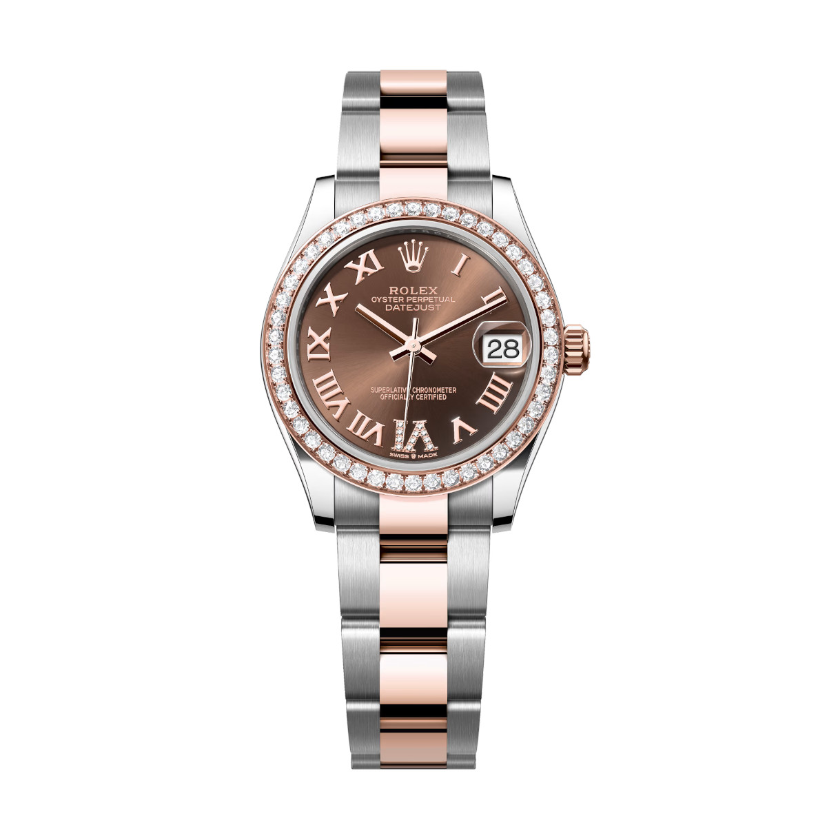 Rolex-278381rbr-0005-chocolateromandiamond-diamondset-oyster.jpg Rolex Datejust 278381RBR-0005 Chocolate Roman Diamond 31mm Dial Diamond-Set Bezel and Oyster Bracelet Watch - Image 1