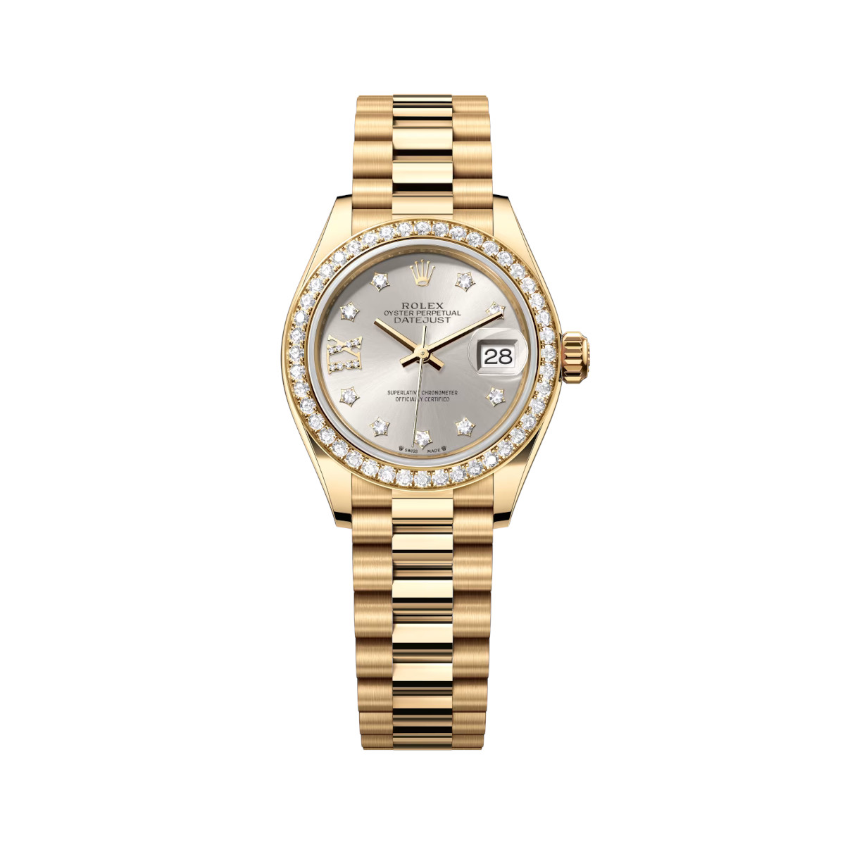 Rolex-279138rbr-0001-silverdiamond-diamondset-president.jpg Rolex Lady-Datejust 279138RBR-0001 Silver 28mm Dial President Bracelet Watch - Image 1