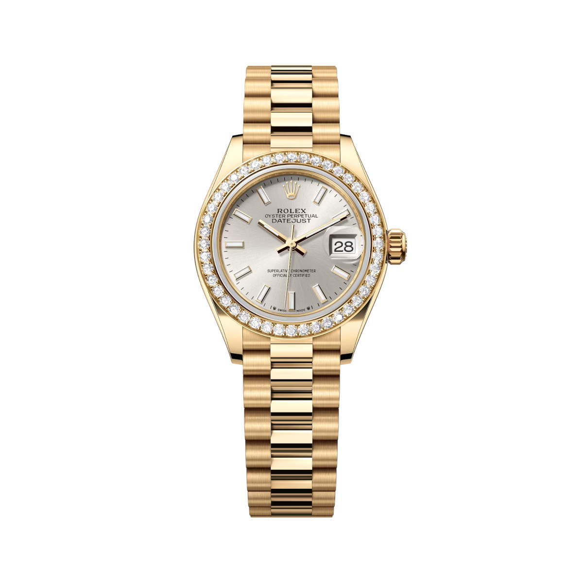 Rolex-279138rbr-0005-silver-diamondset-president.jpg Rolex Lady-Datejust 279138RBR-0005 Silver 28mm Dial President Bracelet Watch - Image 1