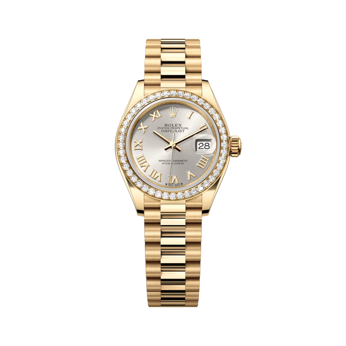 Rolex-279138rbr-0017-silverroman-diamondset-president.jpg Rolex Lady-Datejust 279138RBR-0017 Silver 28mm Dial President Bracelet Watch - Image 1