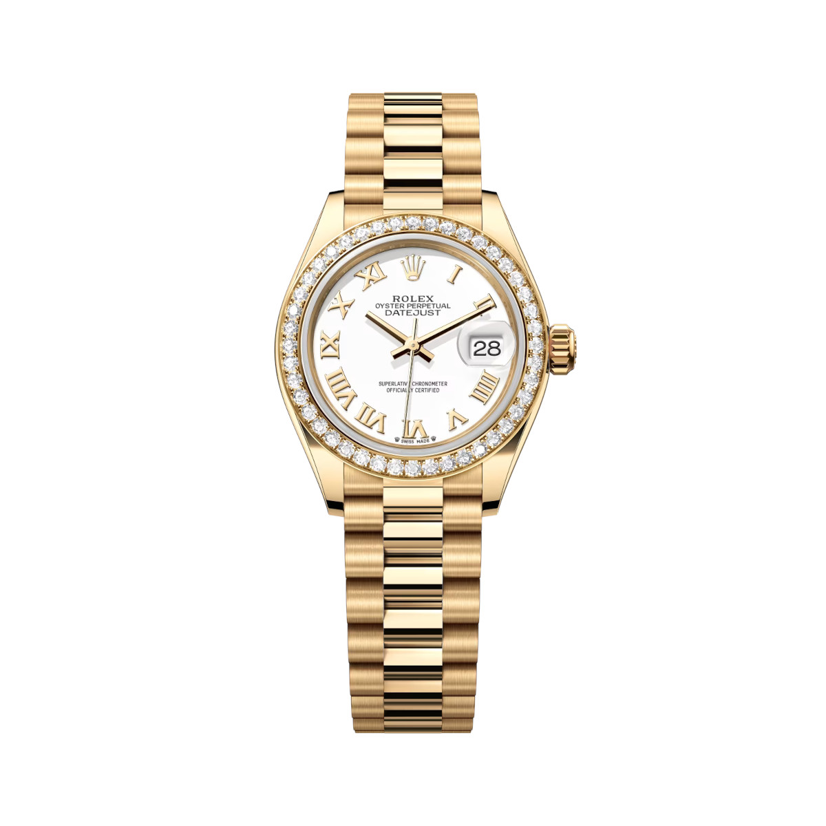 Rolex-279138rbr-0031-whiteroman-diamondset-president.jpg Rolex Lady-Datejust 279138RBR-0031 White 28mm Dial President Bracelet Watch - Image 1
