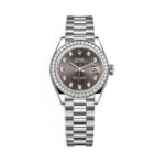Rolex Lady-Datejust 279139RBR Dark Grey Diamond Dial White Gold President Bracelet Watch