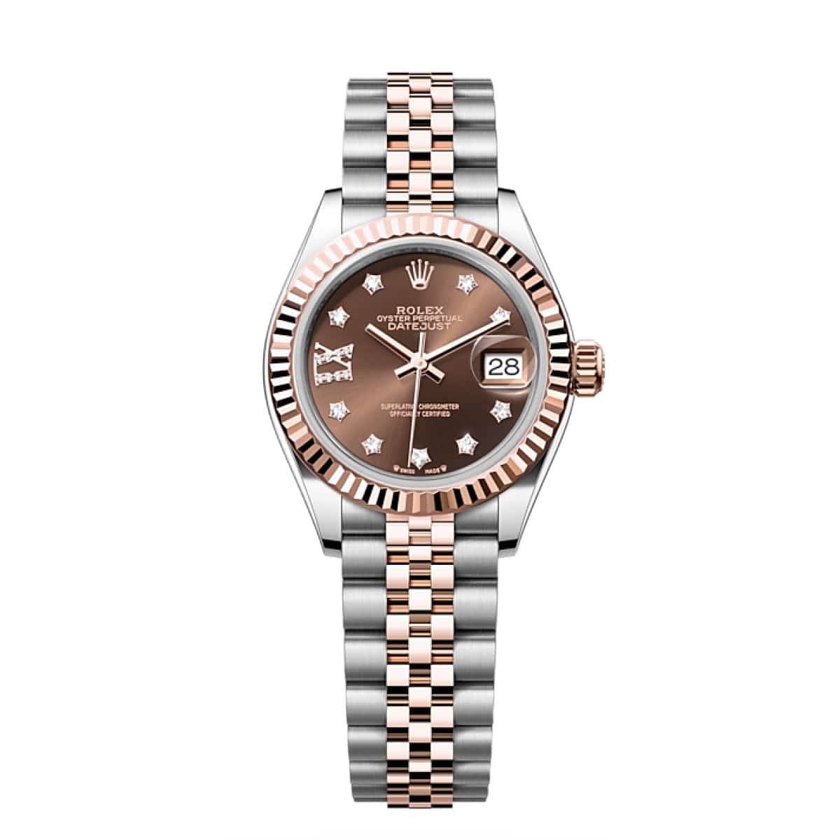 Rolex-279171-chocolate-diamond-set-jub-1.jpg Rolex Lady-Datejust 279171-0003 28mm Chocolate Diamond Set Jubilee Stainless Steel and Rose Gold - Image 1