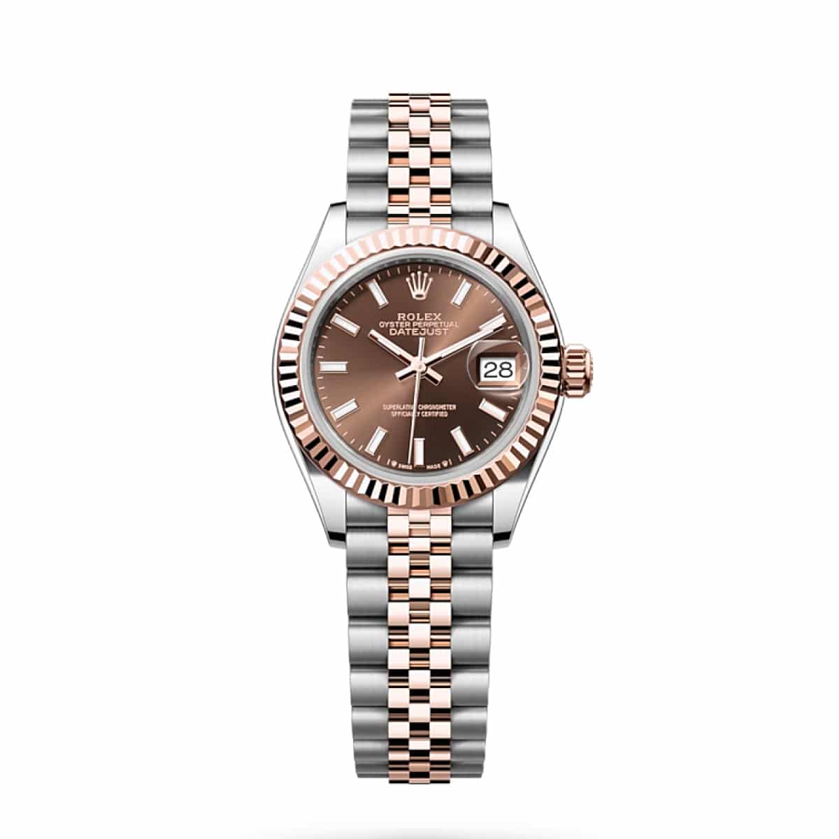 Rolex-279171-chocolate-stick-jub-1.jpg Rolex Lady-Datejust 279171-0017 28mm Chocolate Index Jubilee Stainless Steel and Rose Gold - Image 1