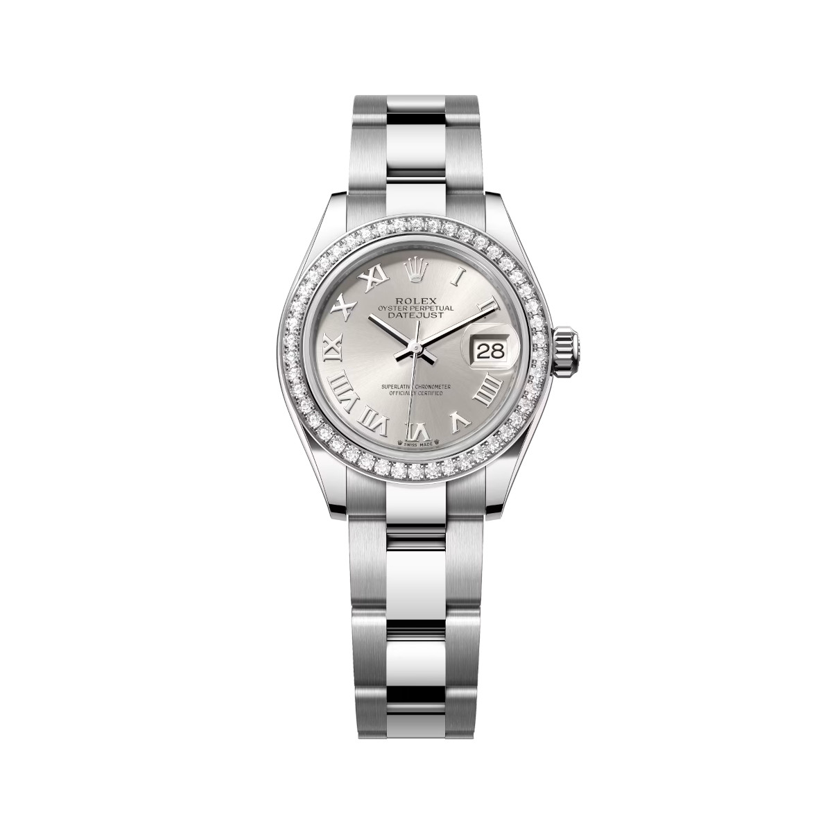 Rolex-279384rbr-0010-silverroman-diamondset-oyster.jpg Rolex Lady-Datejust 28mm 279384RBR-0010 Silver Dial Oyster Bracelet - Image 1