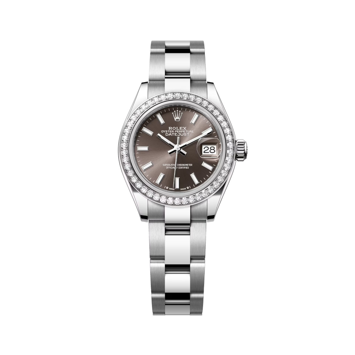 Rolex-279384rbr-0014-darkgrey-diamondset-oyster.jpg Rolex Lady-Datejust 28mm 279384RBR-0014 Dark Grey Dial Oyster Bracelet - Image 1