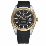 Rolex Sky-Dweller 326933 18kt Yellow Gold and Stainless Steel Black Index Dial Rubber B Band Watch