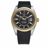 Rolex Sky-Dweller 326933 18kt Yellow Gold and Stainless Steel Black Index Dial Rubber B Band Watch