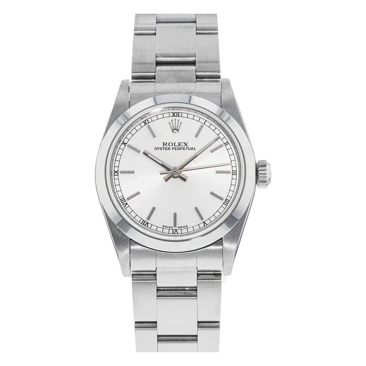 Rolex-77080-silver-stick.jpg Rolex 77080 Oyster Perpetual Midsize 31mm Silver Stick Watch - Image 1