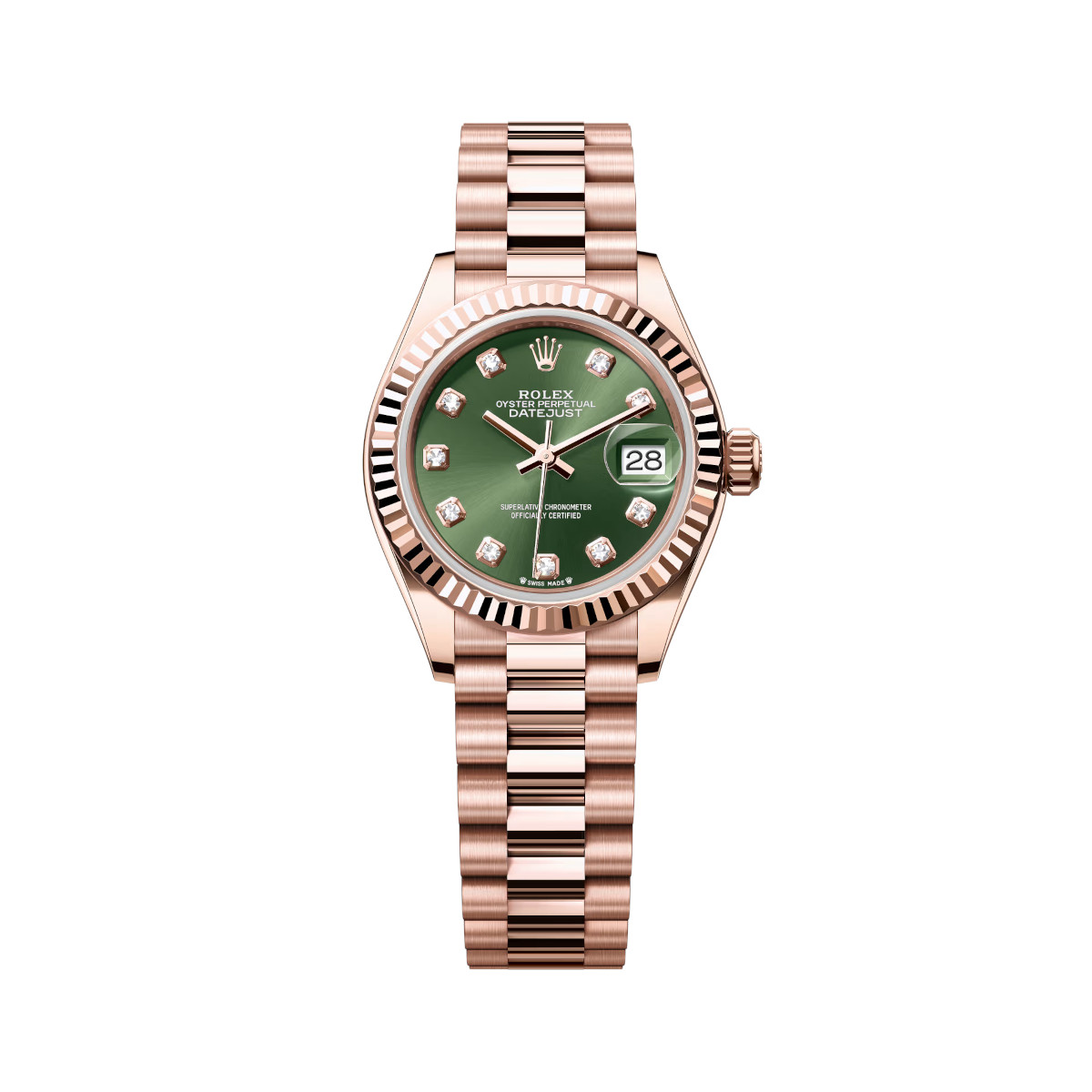 Rolex-Lady-Datejust-279175-0009-Green-Diamond-Set-Dial-President-Everose-Gold-Watch.jpg Rolex Lady-Datejust 279175-0009 Green Diamond-Set Dial President Everose Gold - Image 1