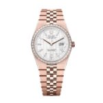 Rolex Land-Dweller 127285TBR-0002 White Honeycomb Dial Diamond Everose Jubilee Bracelet