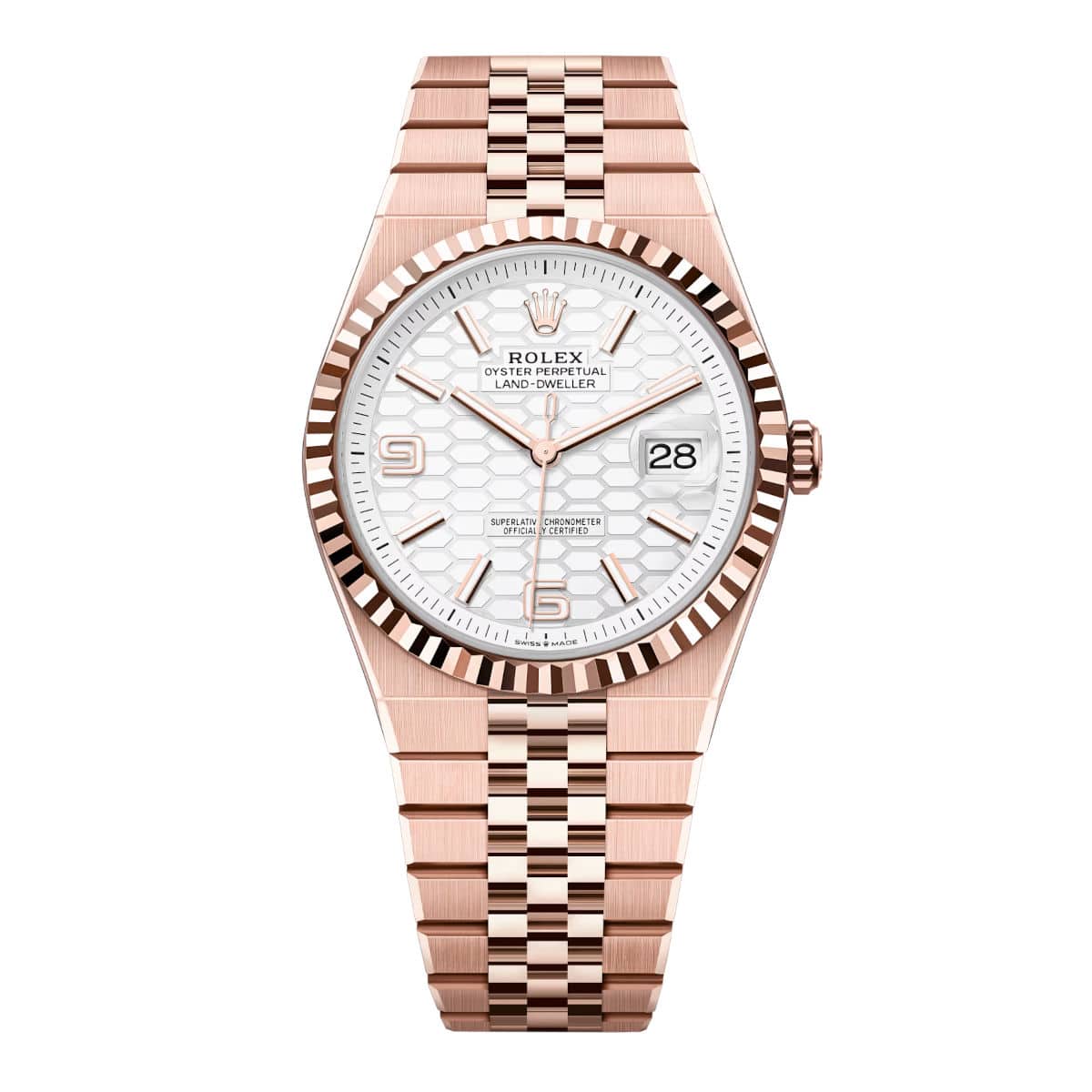Rolex-Land-Dweller-127335-0001-White-Honeycomb-Dial-Everose-Jubilee-Bracelet.jpg Rolex Land-Dweller 127335-0001 White Honeycomb Dial Everose Jubilee Bracelet - Image 1