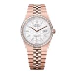 Rolex Land-Dweller 127385TBR-0003 White Honeycomb Dial Diamond Everose Jubilee Bracelet