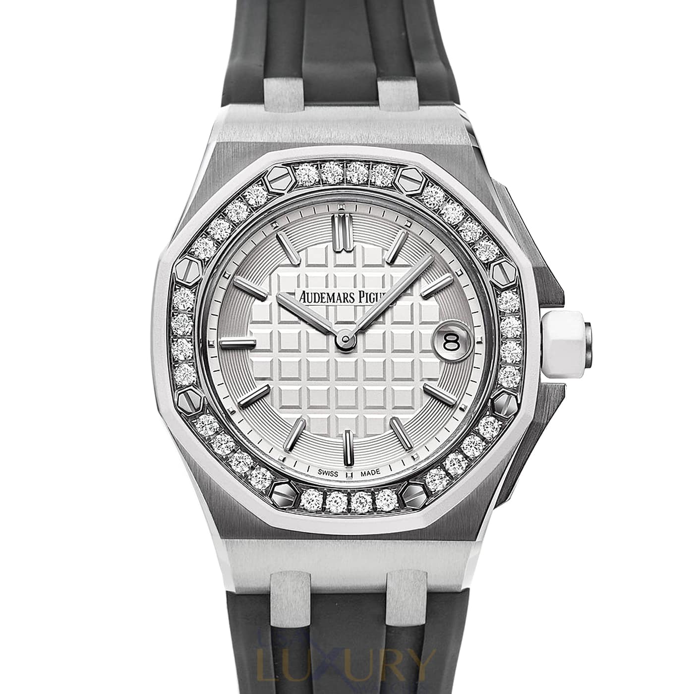 audemars-piguet-67540skzza010ca01-image-60442-928661.jpg Audemars Piguet 67540SK.ZZ.A010CA.01 Royal Oak Offshore Quartz 37mm White Stick Dial Diamond Bezel Watch - Image 1