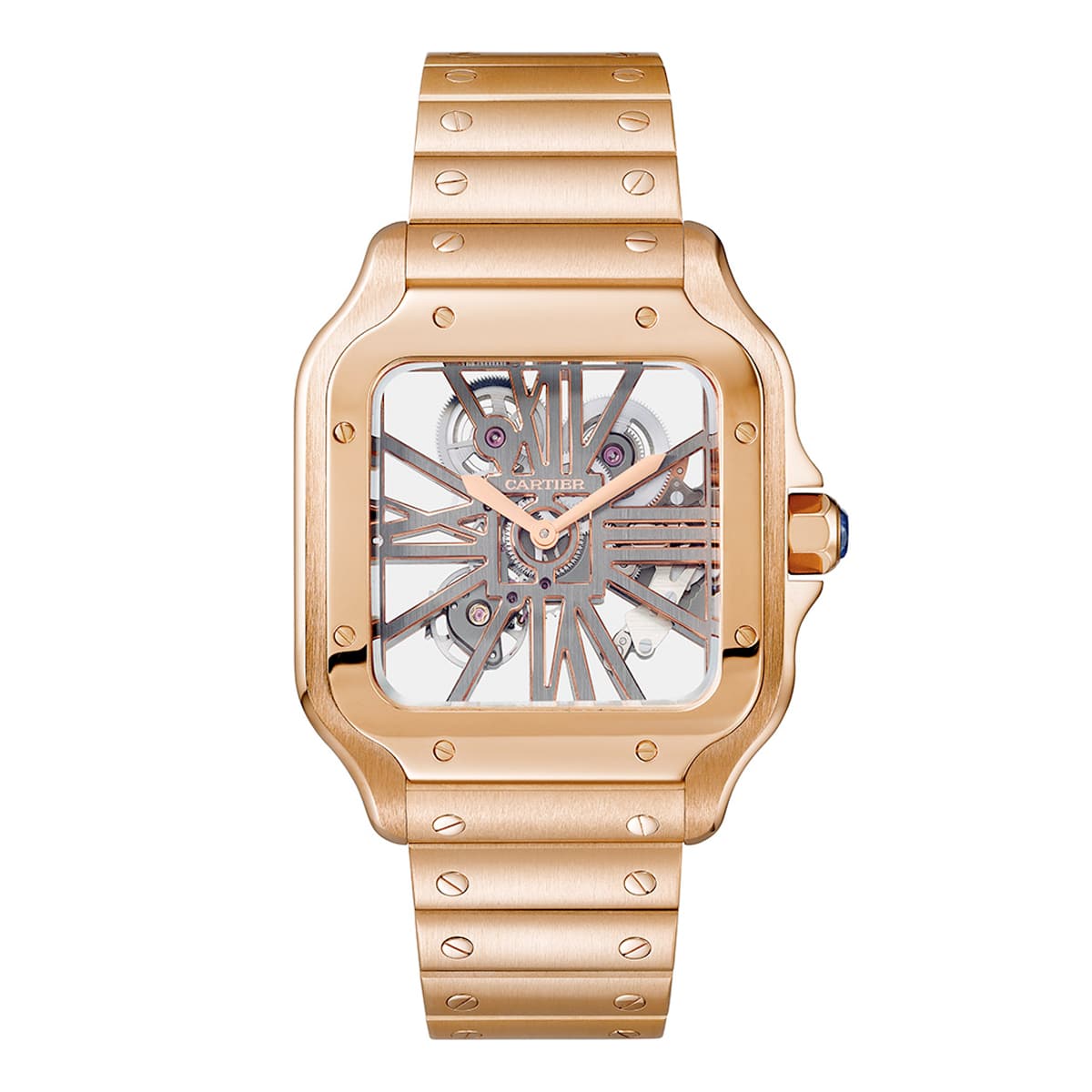 cartier-WHSA0016-rose-gold-skeleton.jpg Cartier WHSA0016 Santos de Cartier Skeleton Dial Watch - Image 1