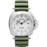 Panerai Luminor Submersible 44mm White Dial Green Rubber Watch PAM01226