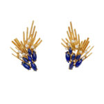 Diamond Sapphire Jewelry Set of Ring, Earrings and Brooch 18K Yellow Gold - Image 4