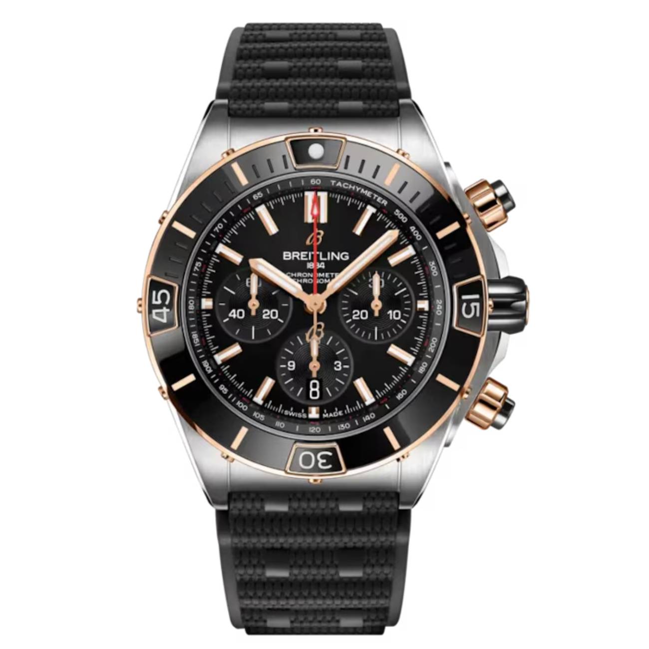 product157-breitling-super-chronomat-b01-ub0136251b1s1-44mm-black-dial-steel-gold-image1.jpg Breitling Super Chronomat B01 UB0136251B1S1 44MM Black Dial Steel & Gold - Image 1