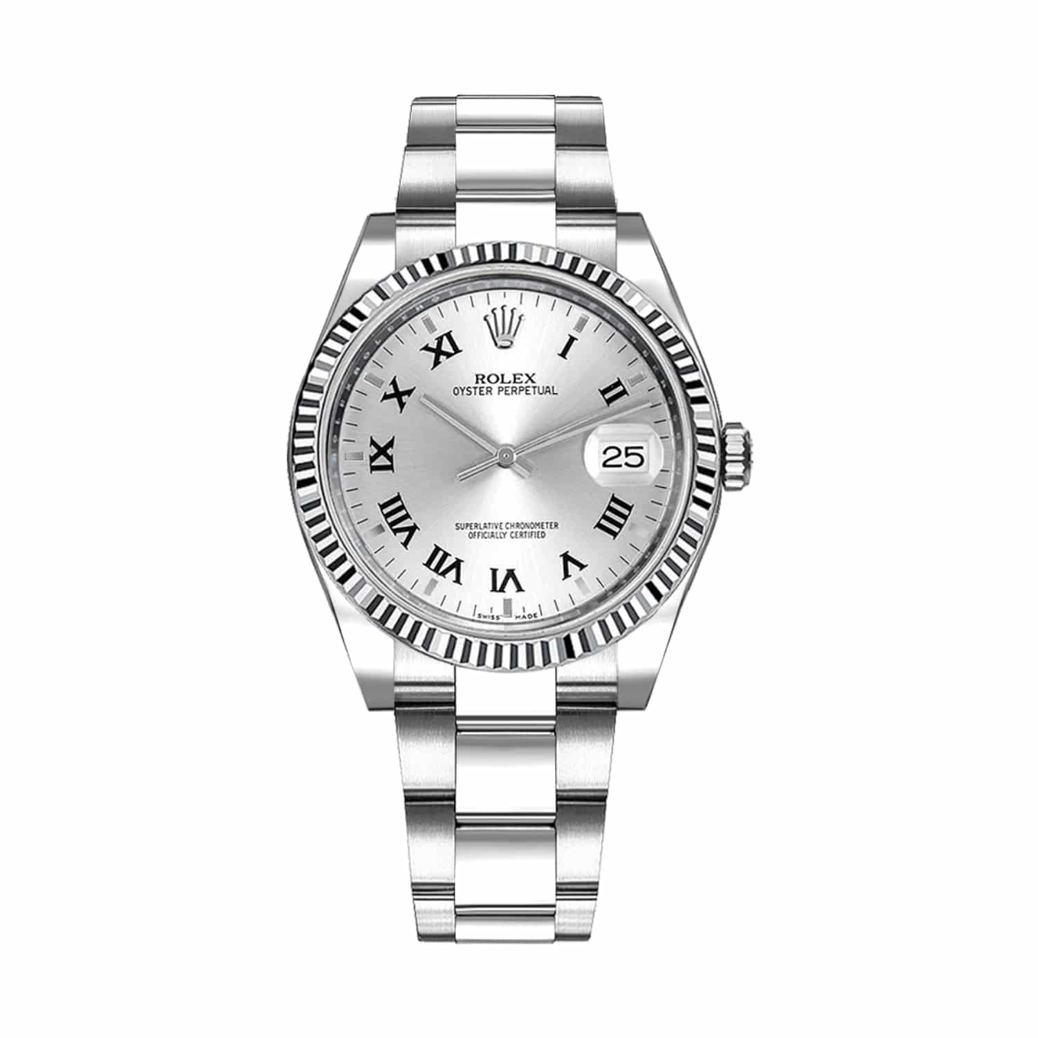 rolex-115234-silver-roman-dial.jpg Rolex 115234 Oyster Perpetual Silver Roman Dial - Image 1