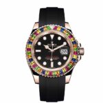 Rolex 116695SATS Yacht-Master 40 mm 18k Everose Gold Black Dial Rainbow Bezel