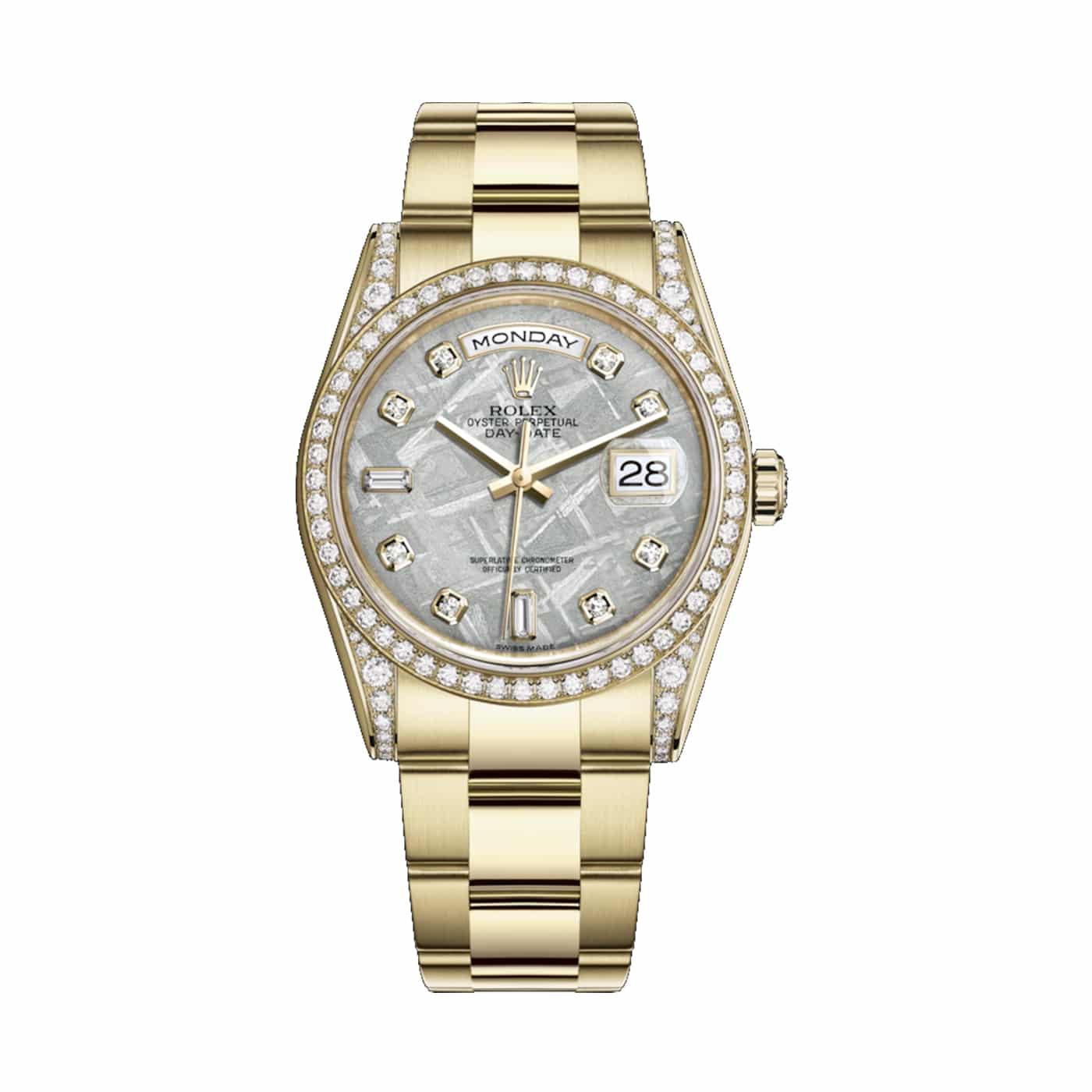 rolex-118388-YG-oyster.jpg Rolex Day-Date 118388 Meteorite Diamond Dial Yellow Gold Oyster Bracelet 36mm Watch - Image 1