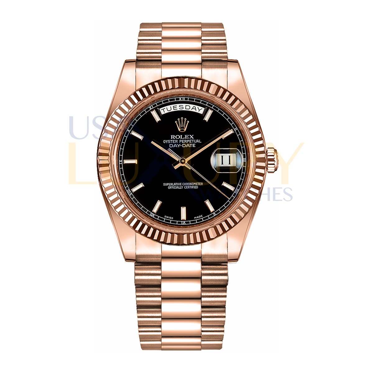 rolex-218235-black-dial.jpg Rolex 218235 Day-Date Black Dial 41mm 18K Rose Gold President Bracelet Watch - Image 1
