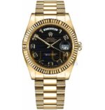 Rolex Day-Date II 218238 18K Yellow Gold Black Wave Arabic Dial 41mm Watch