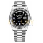 Rolex Day-Date II 218239 41mm Black Diamond Fluted Bezel White Gold Watch