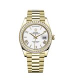 Rolex Day-Date 228348RBR-0034 White Roman Dial and Diamond Bezel Yellow Gold President Bracelet 40mm