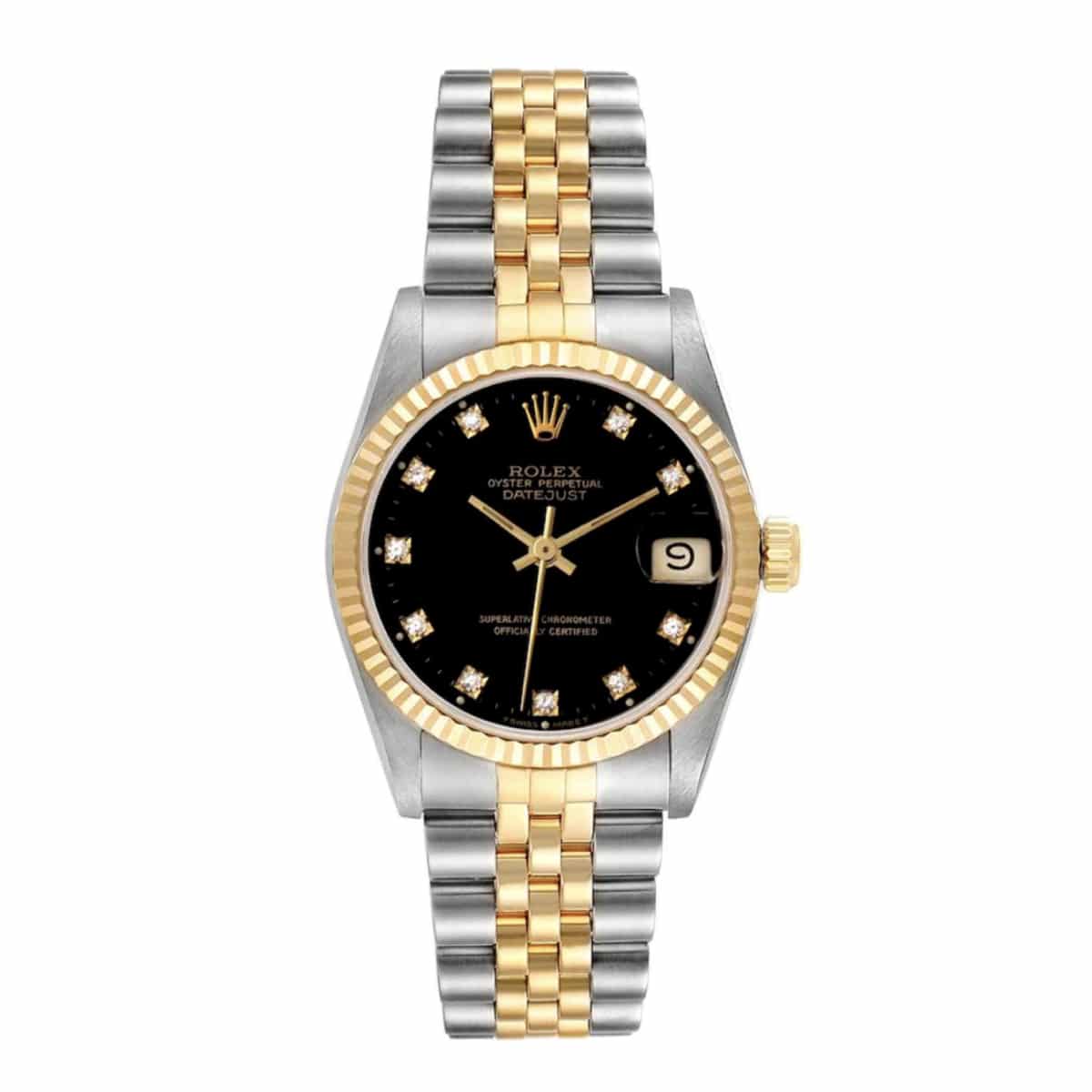 rolex-68273-black-dimaond-dial.jpg Rolex Datejust Two-tone 68273 Diamond Black Dial Watch - Image 1