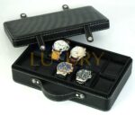 Watch Case Briefcase-TRANSFORMER Black Zippered Travel Leather Carbon Fiber Storage Great gift idea!