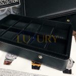 Watch Case Briefcase-TRANSFORMER Black Zippered Travel Leather Carbon Fiber Storage Great gift idea! - Image 3