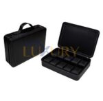 Watch Case Briefcase Black Zippered Travel Leather Carbon Fiber Storage