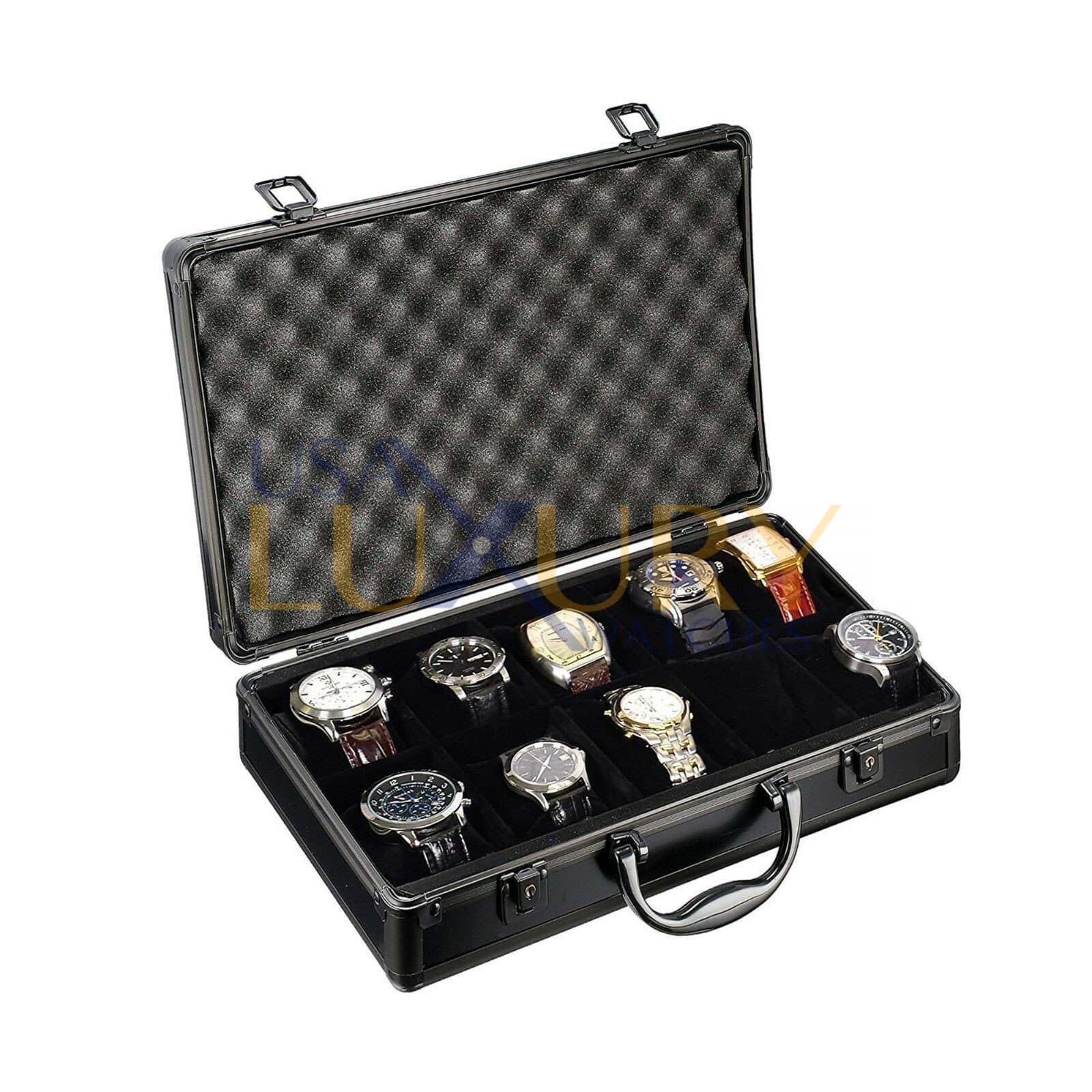 апп.jpg Watch Storage Case Aluminum Metal Briefcase for 10 Watches - Image 1